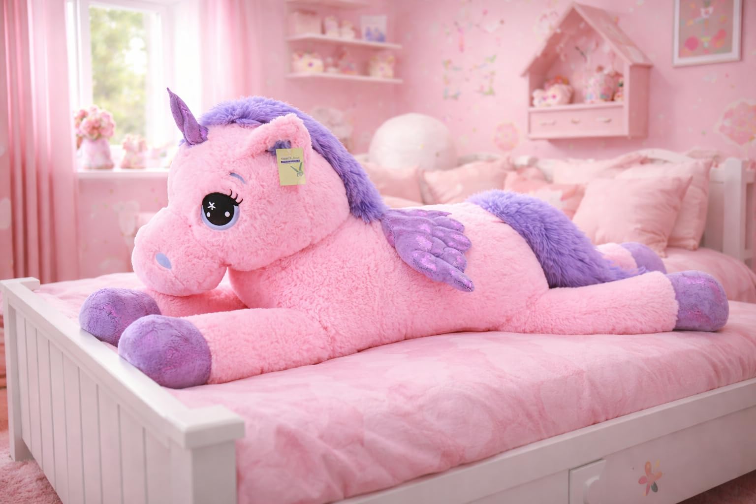 Sweety Toys 8049 XXL Einhorn Pegasus Plüschtier, 130 cm, Rosa | Plüschtier für magische Momente im Kinderzimmer.