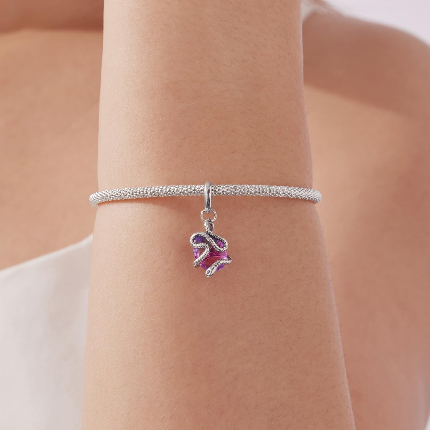 Ciondolo a forma di serpente, in vero argento Sterling 925, compatibile con la maggior parte dei braccialetti