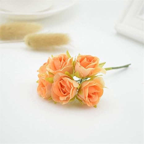 Amazon アートフラワー 6ピースシルクローズフロー造花安いブーケホーム結婚式の装飾diy花輪ギフトスクラップブッキングクラフト偽の花 Color Orange 造花 オンライン通販