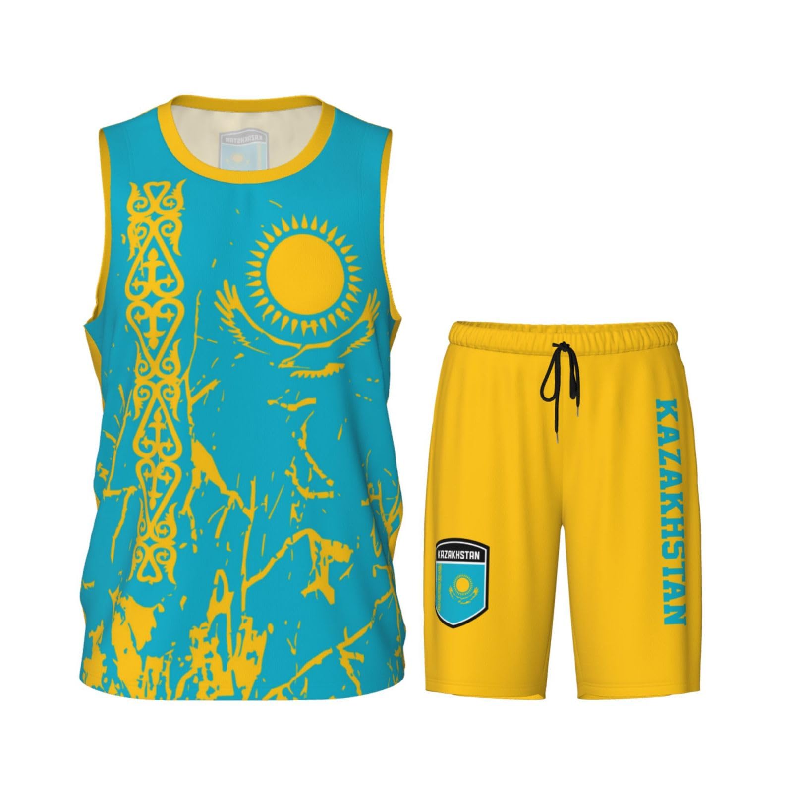Kazakhstan Flag Grain (2) Basketball Jersey Uniform Suit for Men Adults Training Athletic Set