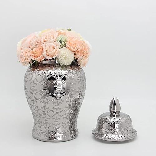 Miniatura 3 de Tarros de jengibre plateado con tapa, hechos a mano y pintados a mano, jarrón decorativo de cerámica para decoración del hogar, tarro de templo