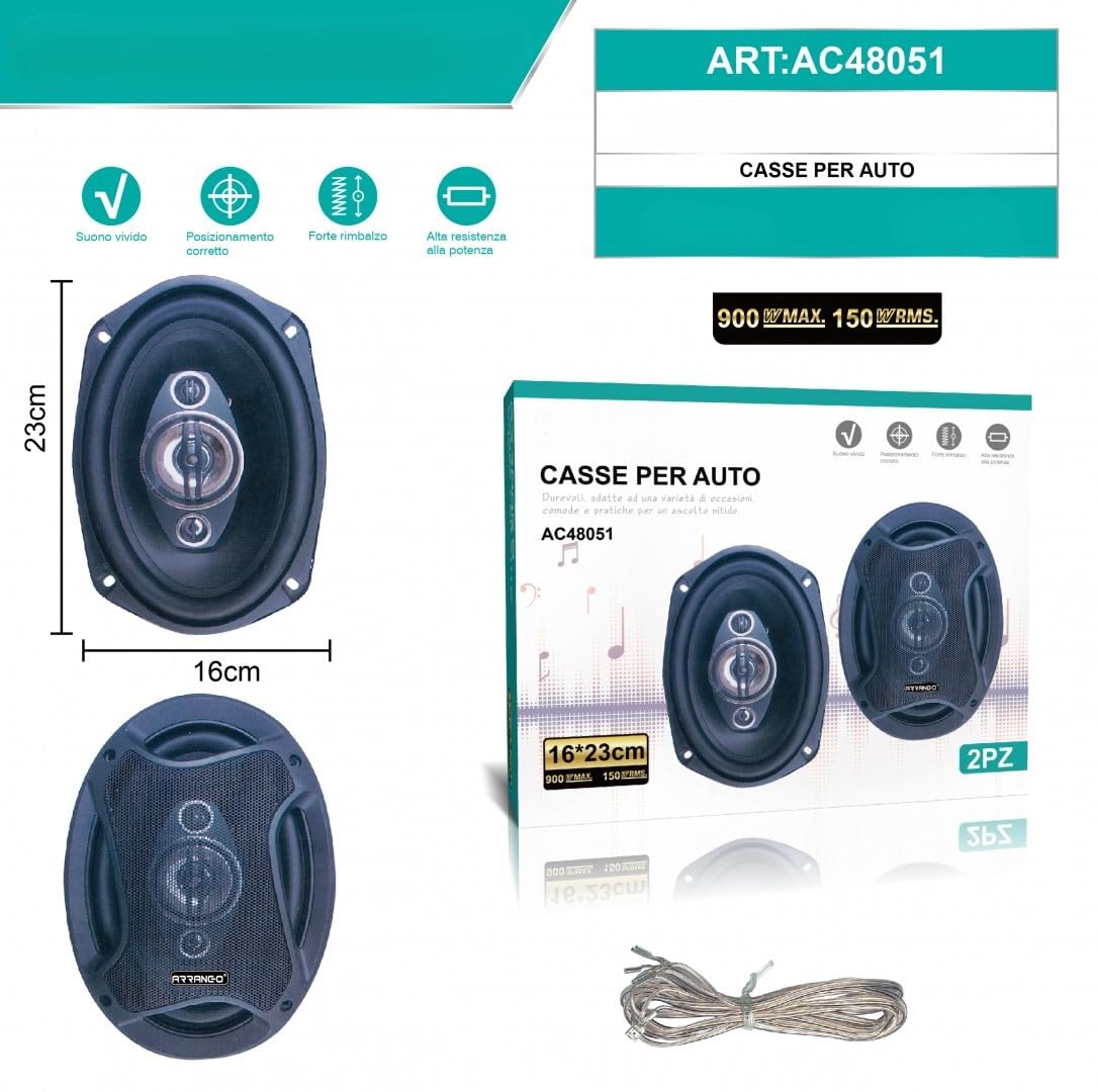 Generico ALTOPARLANTI AUTO DA 900W OVALI COPPIA CASSE AUTO UNIVERSALI WOOFER DA 16X23 CM