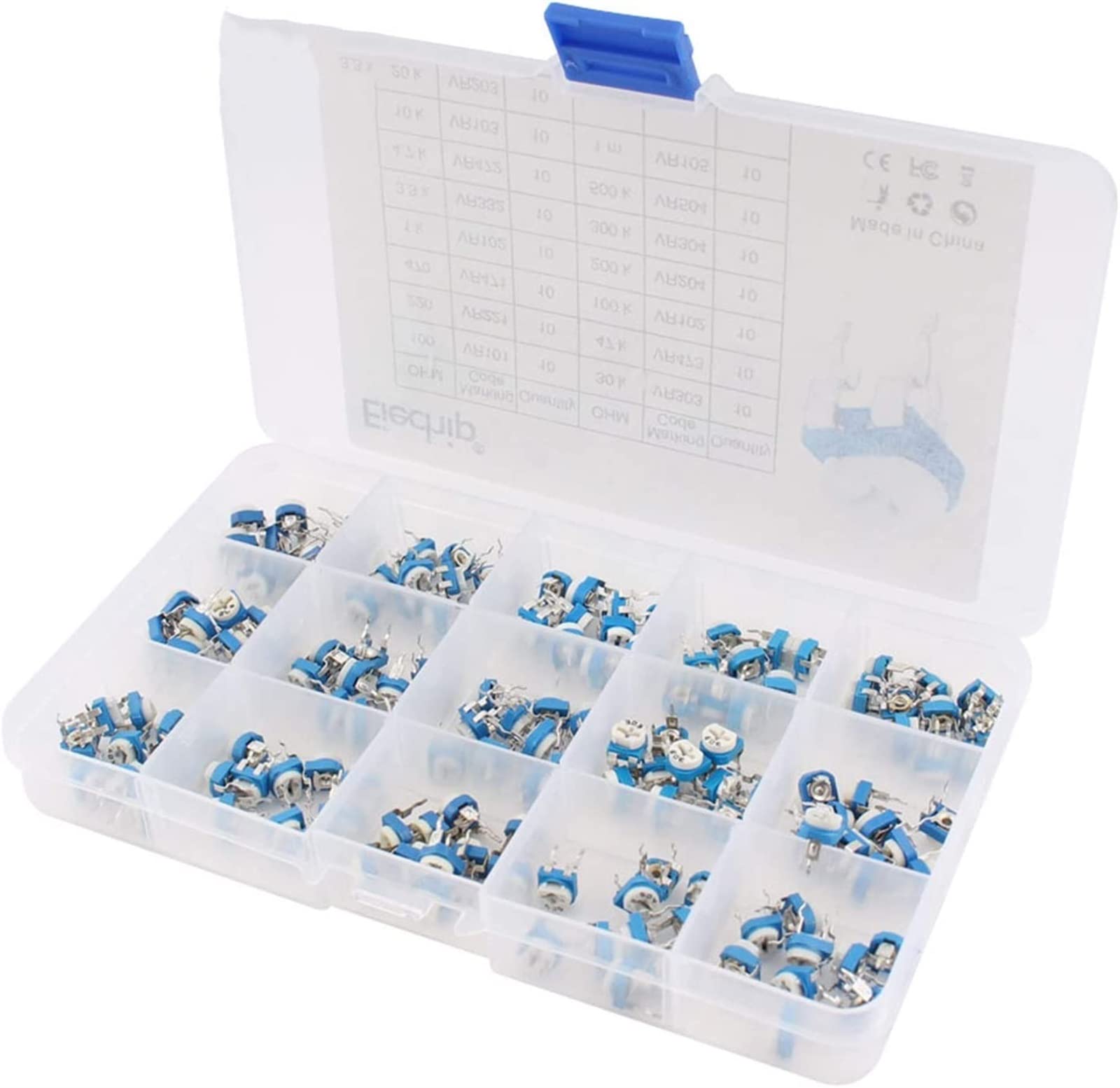 Accesorios de bricolaje Potenciómetro 150 piezas RM065 Kit de potenciómetro de ajuste 100/220/470/1K/3.3K/4.7K/10K/20K/30K/47K/100K/200K/300K/500K/1M ohm RM-065 Potenciómetro Componente