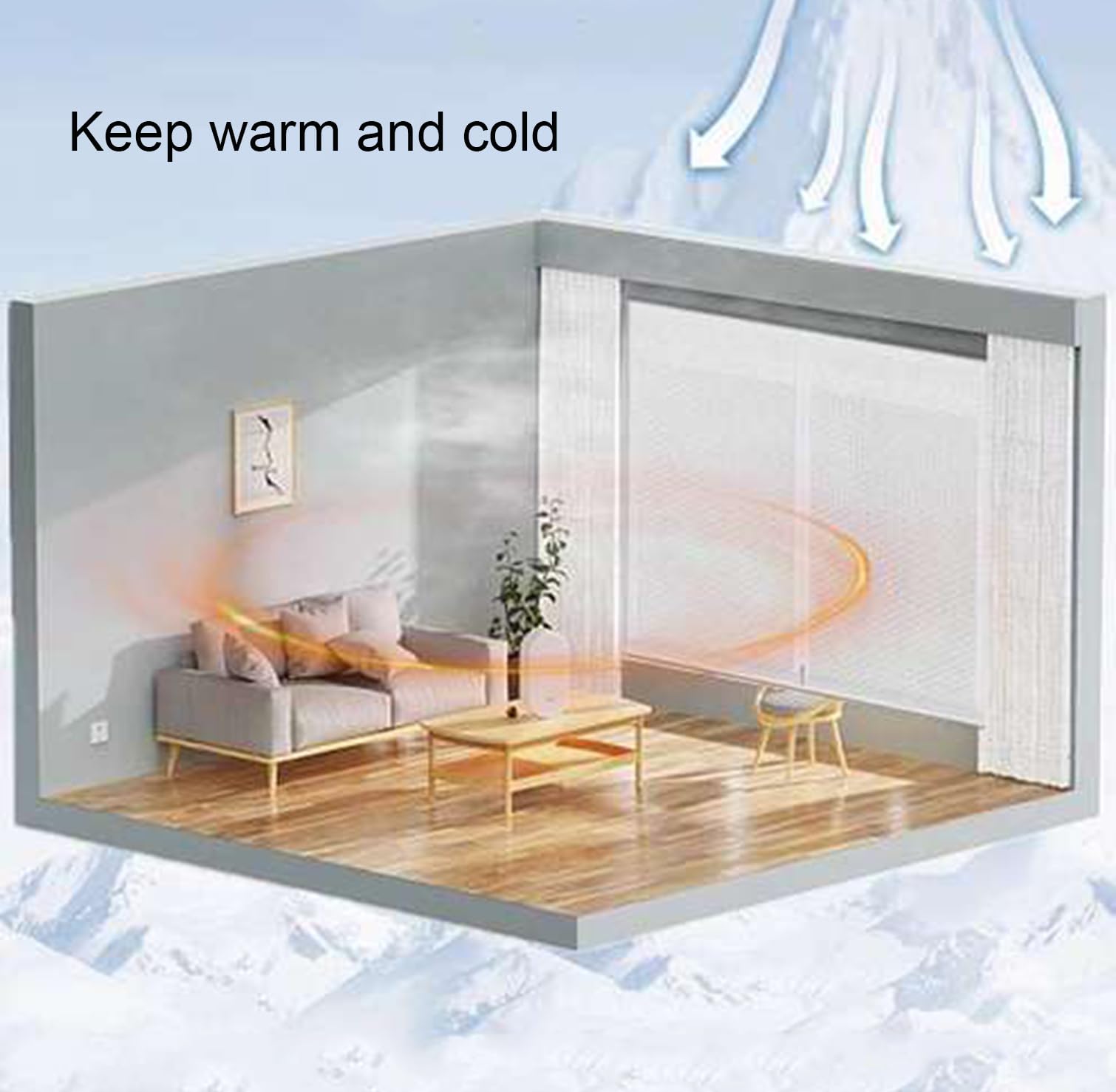 Fenster-Isolierfolie,Wärmeschutzvorhang,Transparente Isolierfolie zur Wärmedämmung an Fenstern,Kälteschutz Winddichter Isolier Schutz Vorhang,mit Reißverschluss,Breite x Höhe (160x320cm)