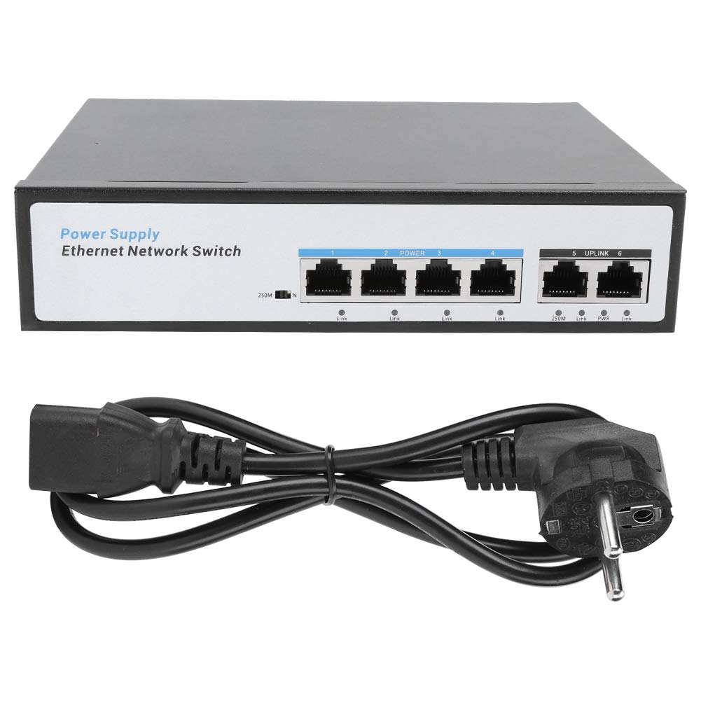 ASHATA Switch POE 6 Porte 100M, Alimentatore 26V, Spina UE, per