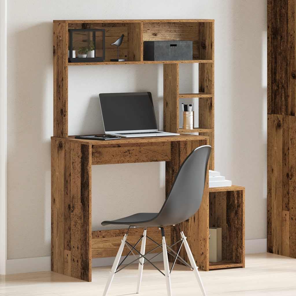 Scrivania con Ripiani 100x45x140cm Truciolato Effetto Legno | Tavolo studio per ufficio e soggiorno con ampi scomparti rialzati e stabili ripiani portaoggetti in legno ingegnerizzato.