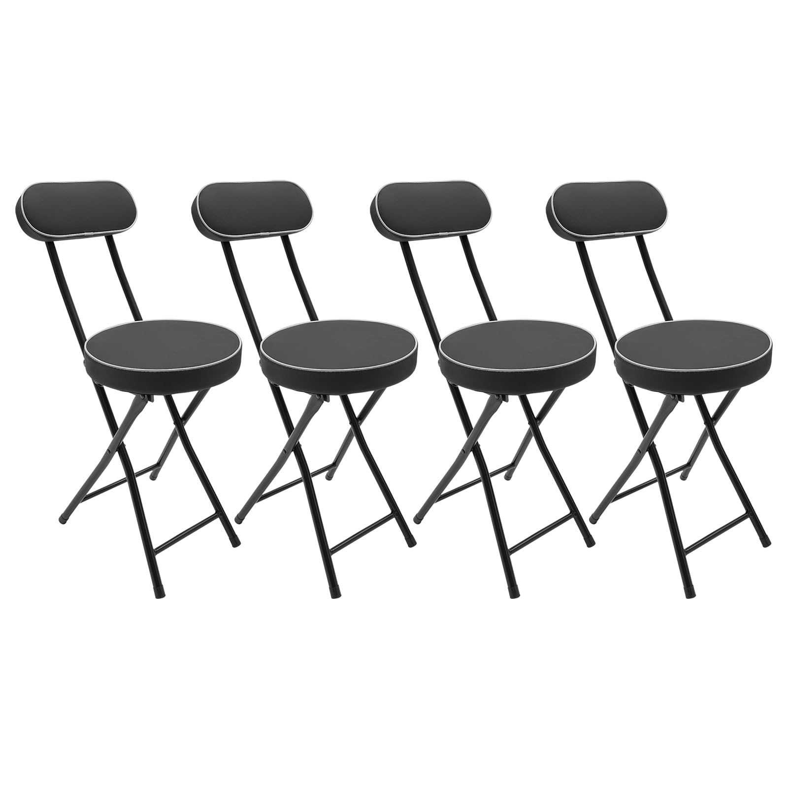 Cushioned Padded Folding Stool, 18.9 -Inch Counter Height Bar Stool, Set of 4 Portable Foldable Stool with Comfortable Backrest for Camping, Hiking, Traveling, and Other Outdoor Activities, Black