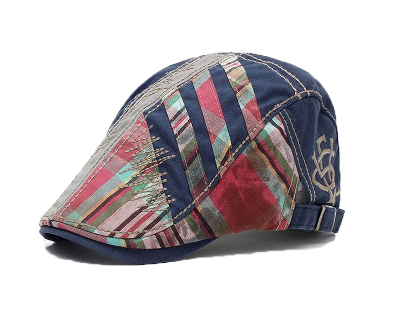 RUICHENG Men's Flat Caps Cotton Adjustable Ivy Newsboy Cap Gatsby Duckbill Hat 56-60CM (Blue)