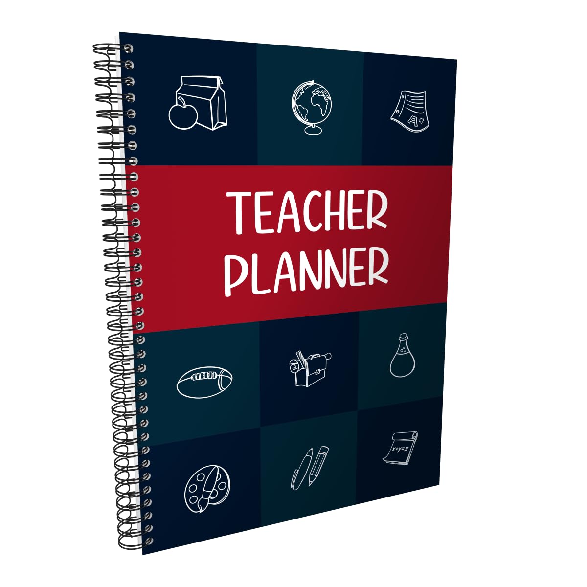 Undated UK Teacher Planner - A4, Primary/Secondary School, 7 Subjects/Periods, Dark Blue & Red