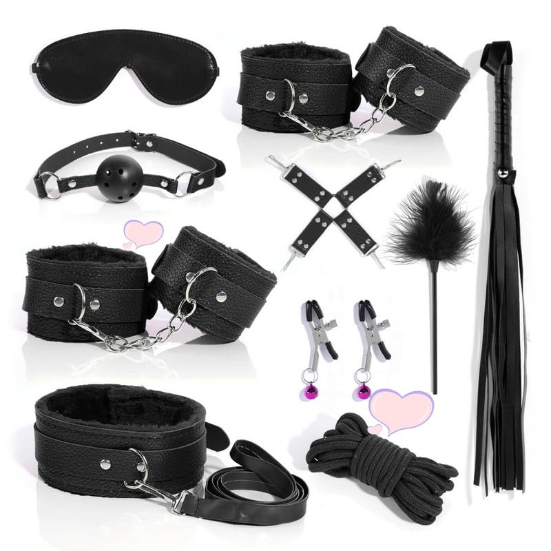 Kit en Cuir De 10 PièCes, Ceinture d'exercice Multifonctionnelle Main Et Pied, Appareil D'Accessoire Sexuel, Remise en Forme Portable, Cadeau De Couple (Noir)