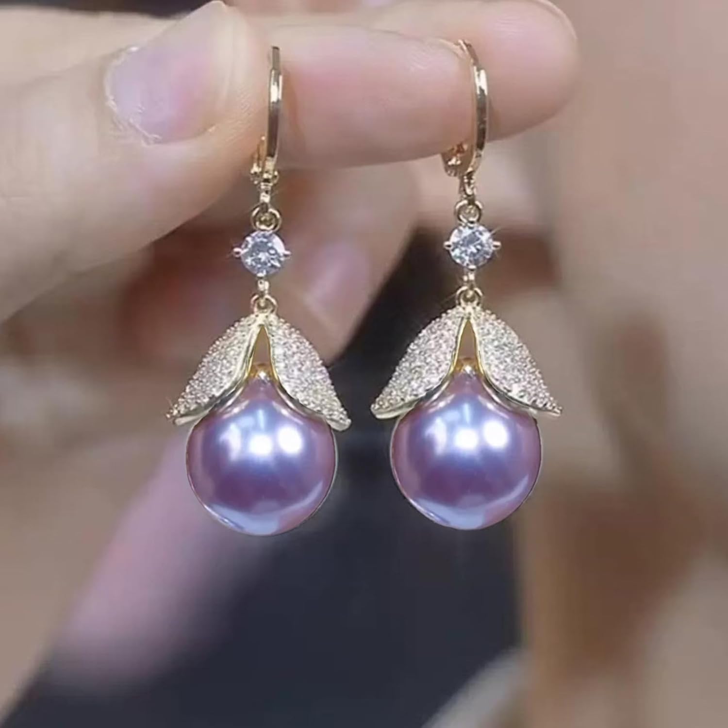 Purple Pearl Earrings for Women Rhinestone Dangle Earrings Drop Jewelry for Wedding Party Accessories Trendy Jewelry Gifts - Image 3