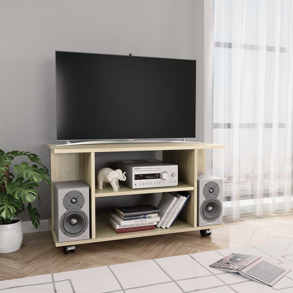 vidaXL Mobile TV con Ruote e Scomparti Aperti Robusto Elegante Armadietto Basso Multimediale Credenza Rovere Sonoma 80x40x45 cm in Truciolato
