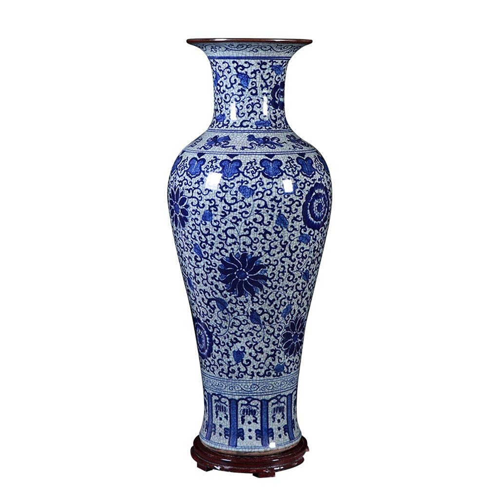 asdchZen Flower Vase Ceramic Floor Vase Antiblue And White Porcelain Vase Living Room Decoration 24.8 Inches High Floral Vase