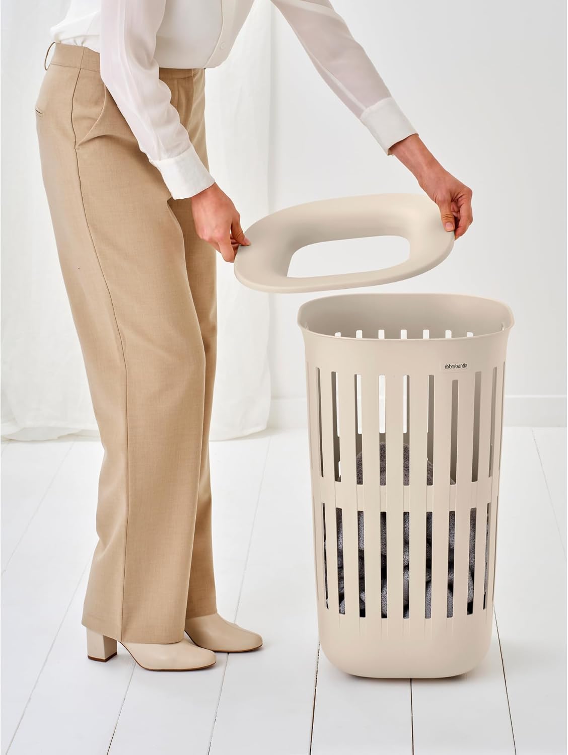 Brabantia Collect-It Cesta de la ropa 55L (Soft Beige), cesto ropa sucia para cocinas, baños o lavanderías, cesta colada para prendas, toallas o sábanas, set de 2 cestos robustos