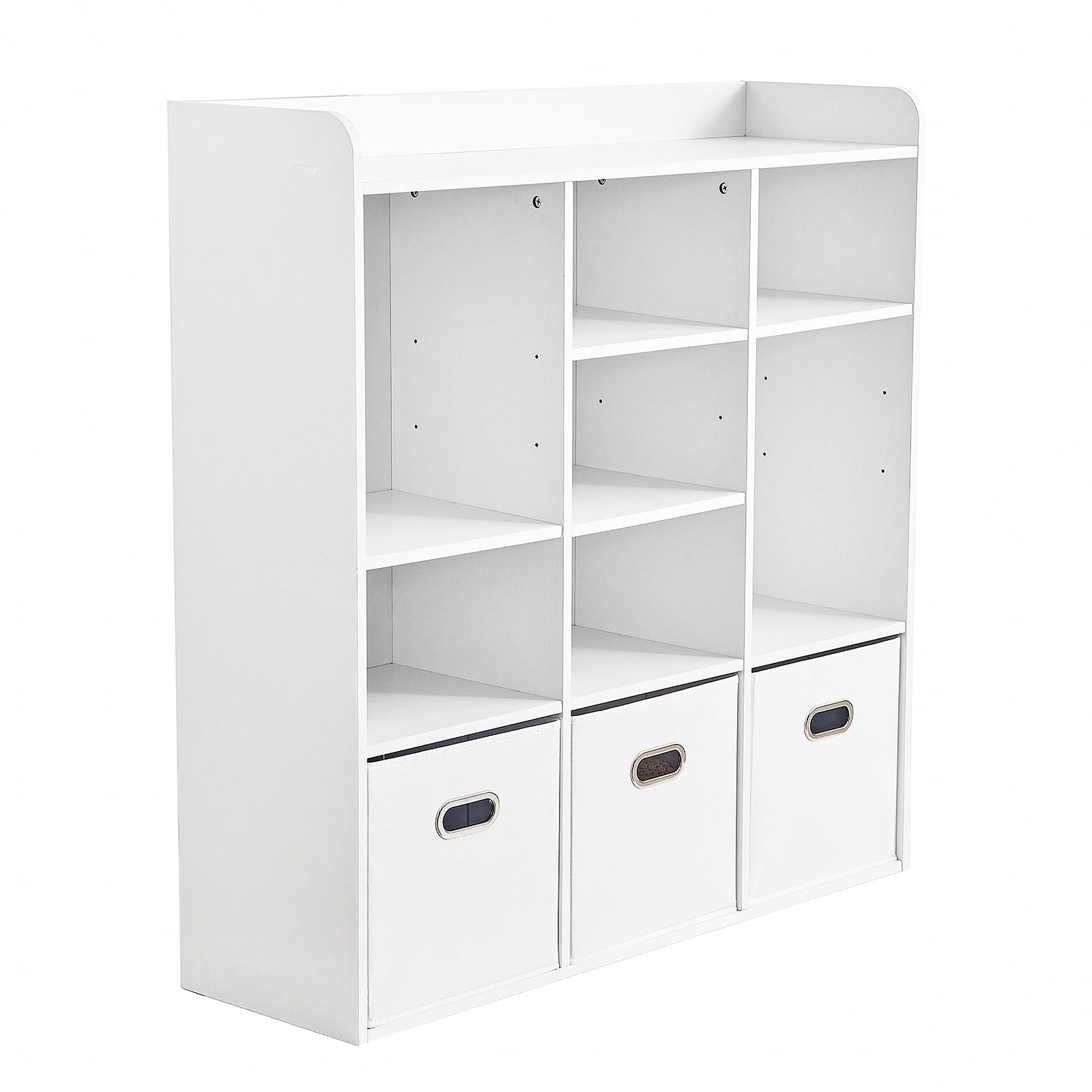 Redlife White Bookcase with 7 Cubes, Wooden Cube Organizer - 3 Tier Freestanding Open Bookshelf, White Storage Display Shelf with Adjustable Shelves for Home Office, Workspace, Bedroom, Play Room