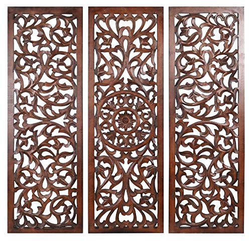 Wooden Designer Wall Hanging Plaques/Wall Plaque Wall DÃ©cor Plaques Set of 3 - 36x12 Inch - Burnt, Elegant Sculpture Wall DÃ©cor Panel to Enhance the DÃ©cor of Your Room or Office