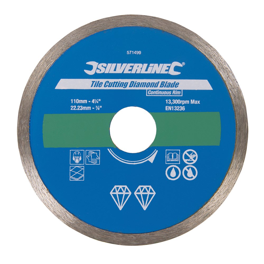110mm Tile Cutting Diamond Blade Continuous Rim Cutting Disc Silverline 571499