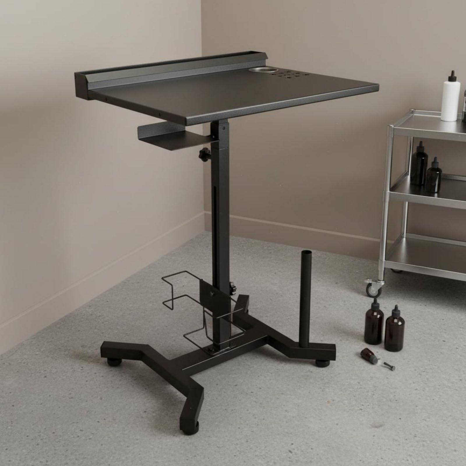 Professional Workstation Carrello Postazione Estetica Tavolo da Lavoro Vassoio Regolabile Struttura in Porta Bicchiere Stabilità Antiscivolo Adatta