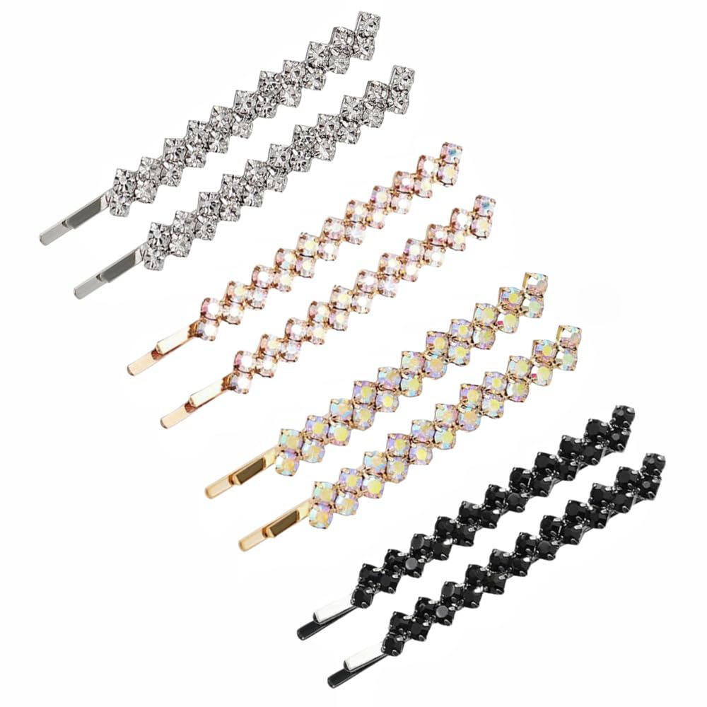 8 Pieces Rhinestone Bobby Pins Bling Crystal Metal Hair Clips Grips Slide Single Row Slim Diamante Rhinestone Bobby Pin for Brides Girls (8