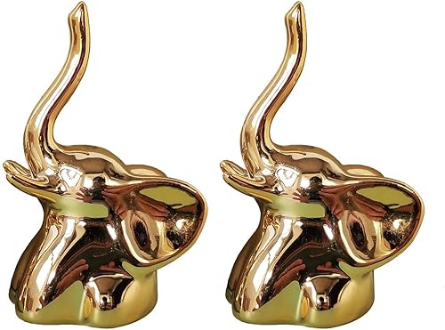 LXX1 Un par de decoración de elefante dorado pequeños artículos de decoración para estantes estatua de elefante dorado decoración de estante dorado