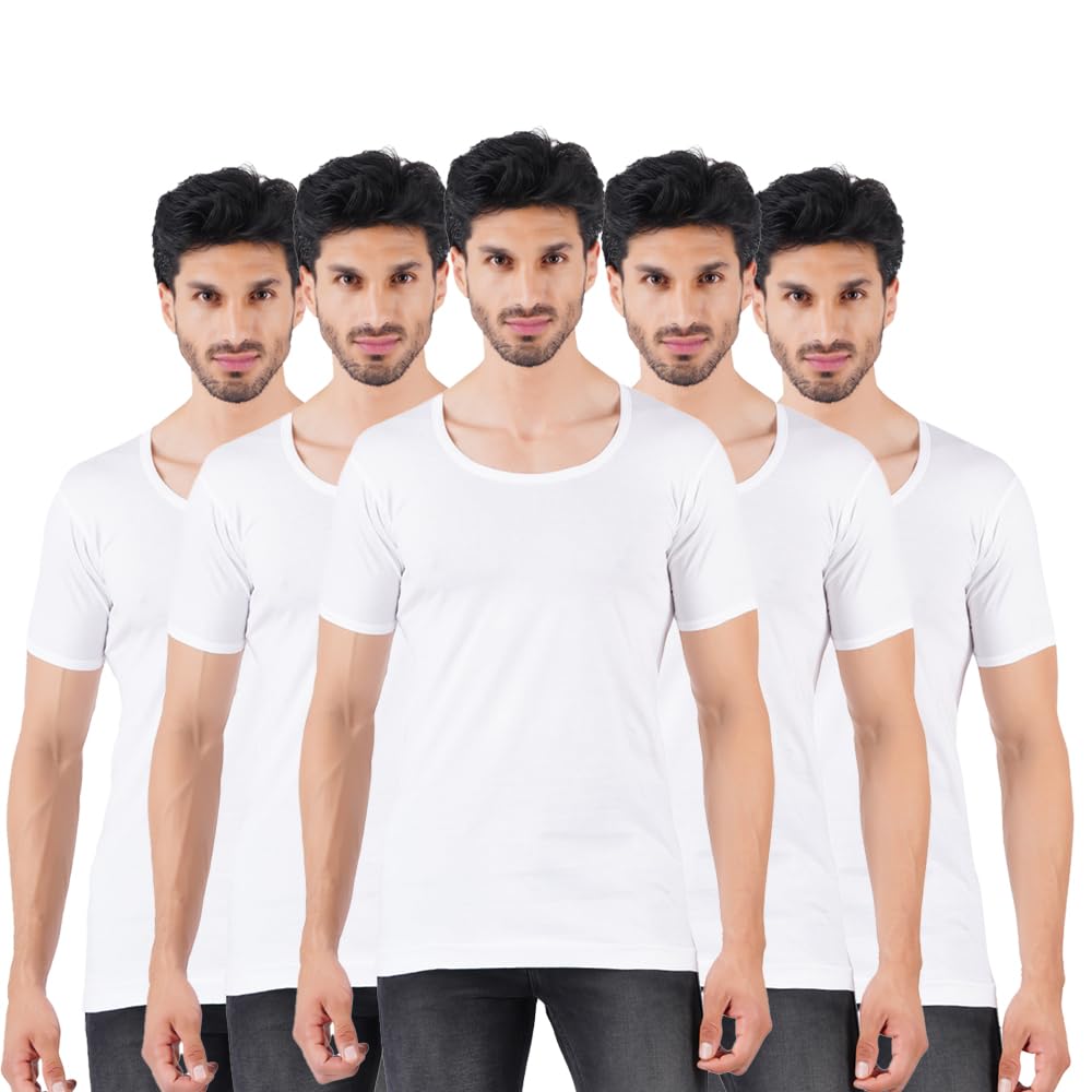 RAMRAJ COTTON Men White Round Neck Half Sleeve Cotton Undershirt/Vest/Banian|Moisture Wick Vest|Soft Fabric