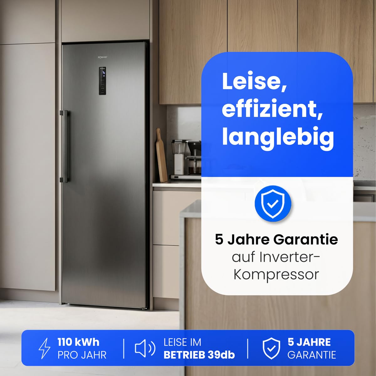 Bomann® Kühlschrank ohne Gefrierfach | XXL Getränkekühlschrank groß | Energieklasse D | 185cm | 2 bis 8°C | 5 Jahre Kompressor-Garantie | MultiAirflow | Fridge | Flaschenkühlschrank | VS 7372 schwarz