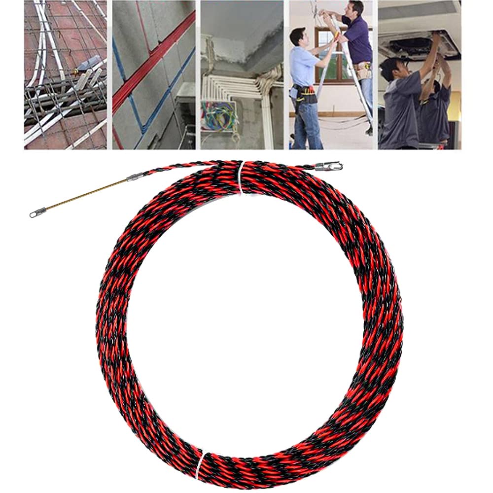 15m Guia Pasacables Trenzada Guia Pasacables Cables Dispositivo con 2 Muelle de Guía Pasacables Ideal para la Colocación de Cables,Diámetro 6 mm(Rojo y Negro)