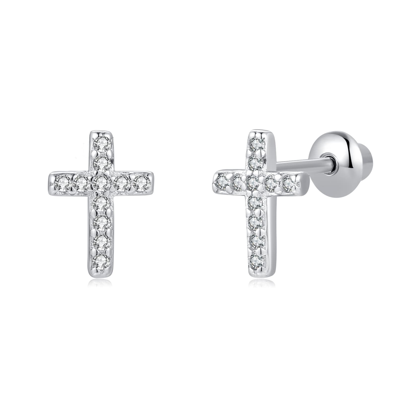 TIZUNiñas Pendientes de plata esterlina 925 post Hipoalergénico cierre de rosca con seguridad Stud Pendientes para Niños Niñas Señoras Joyería Regalos