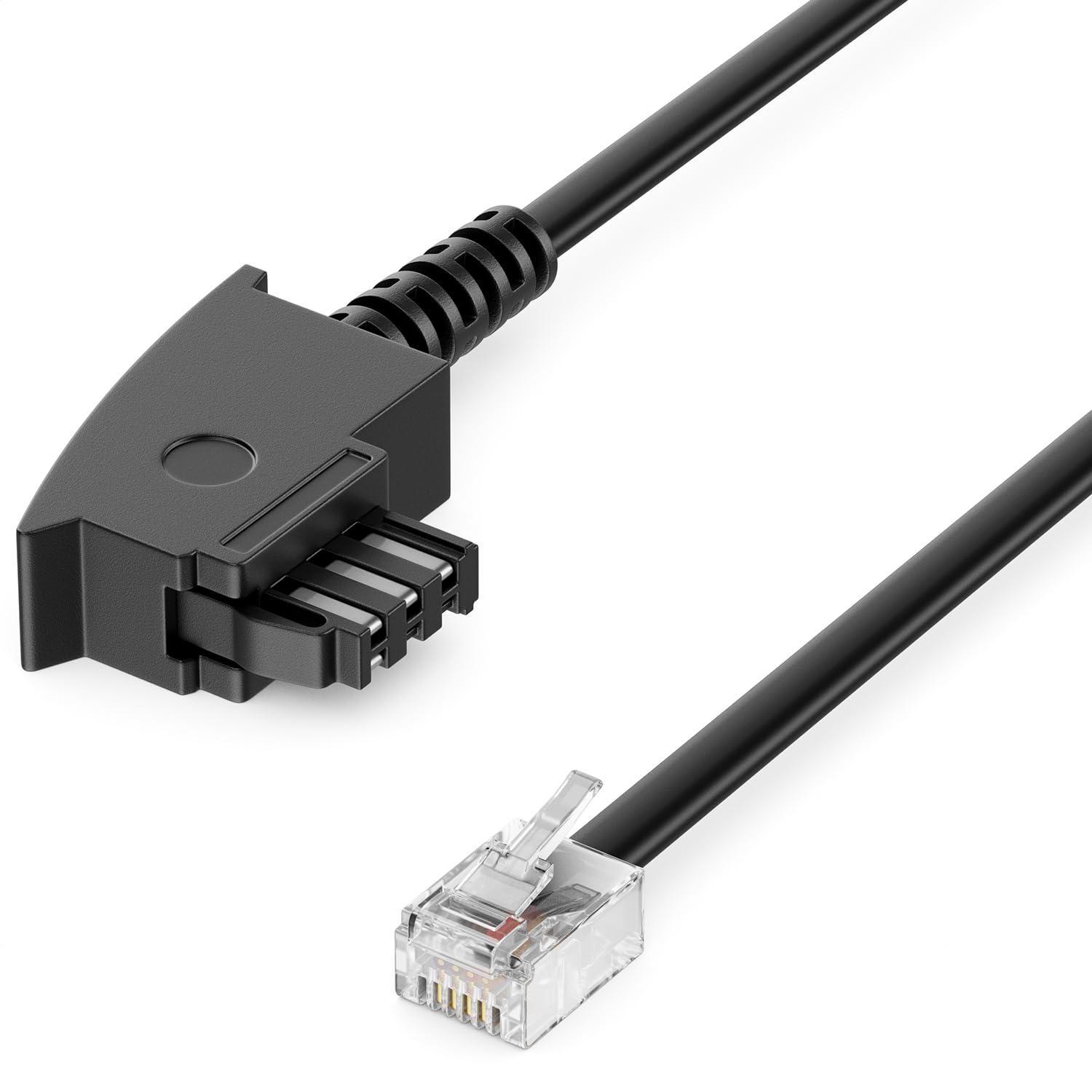 deleyCON 1m Telefonkabel TAE-F Stecker auf RJ11 Stecker Int. Norm 6P4C Flachkabel Analoge Endgeräte an TAE-F Telefondose Telefon Fax Modem Router Anrufbeantworter Schwarz