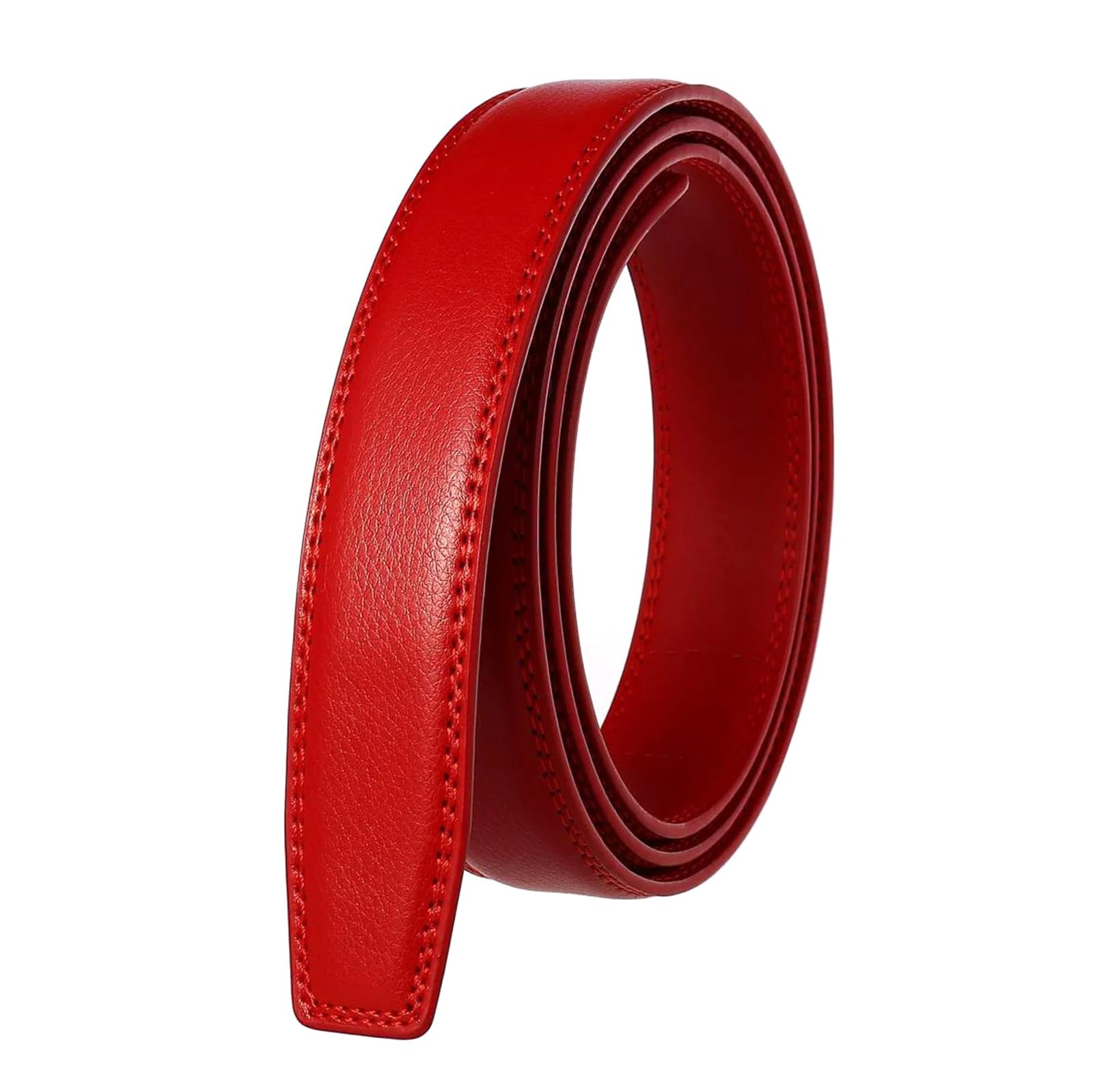 Breyhda No Buckle Leather Belts 3.0cm Wide for Automatic Buckle Belt without Buckle Belts Men Clothing Accessories,Red,100cm