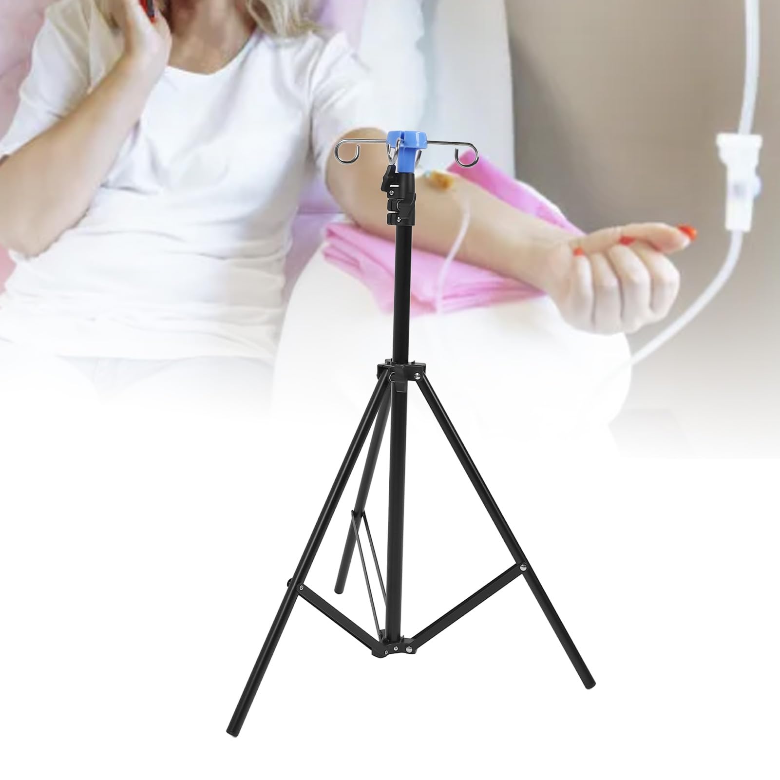 Focket Asta Portaflebo da 6,9 Piedi Portaflebo, Asta Portaflebo Portatile con Altezza Regolabile a 4 Ganci con Borsa di Stoccaggio, Supporto da Pavimento Pieghevole in Acciaio (BLACK)