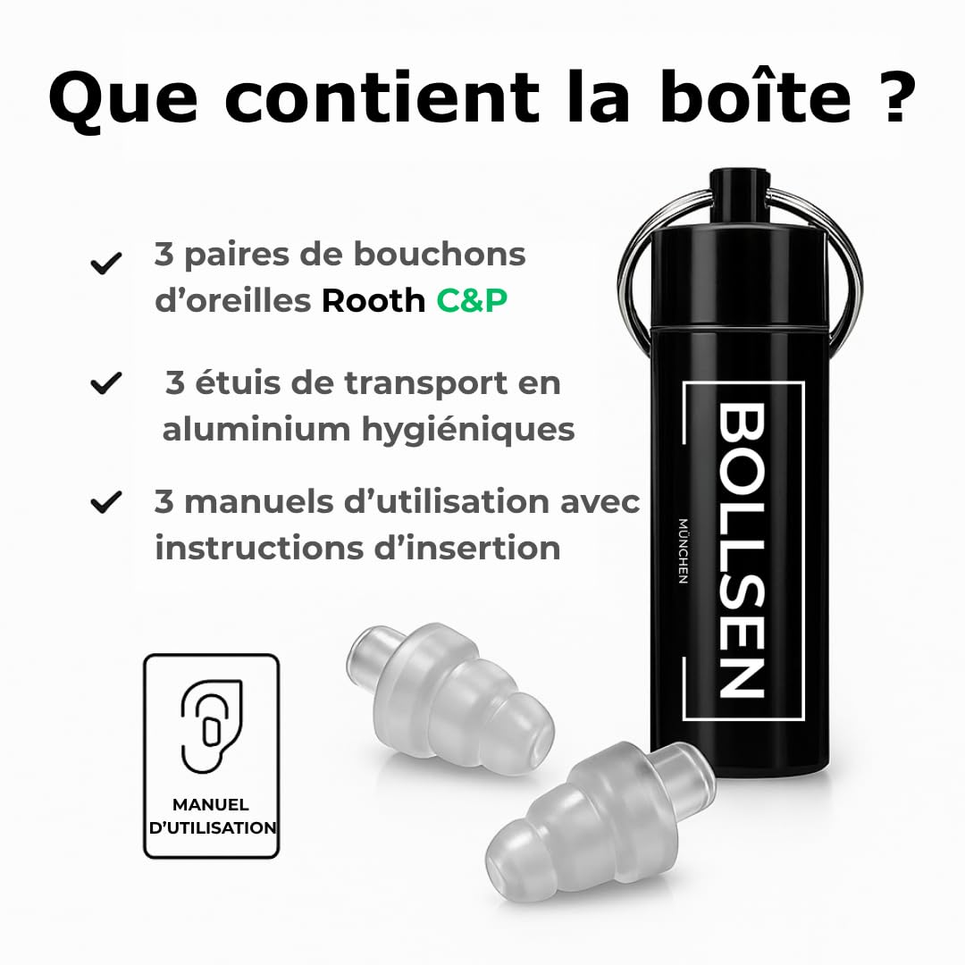 Bouchons d’oreilles Rooth C&P pour le sommeil - Bouchons anti-ronflement - Réduction du bruit de 25 dB - Confortables pour le jour et la nuit - Durables et réutilisables jusqu’à 100 fois (3)