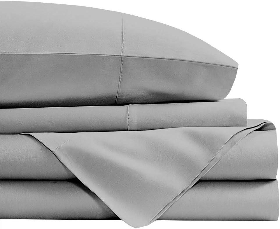 ARlinen Bed Sheet Set Queen-XL Size – 6-Piece 100% Egyptian Cotton, Sateen Weave, Deep Pocket Fits 15" Mattress, Premium Quality Navy Blue Stripe