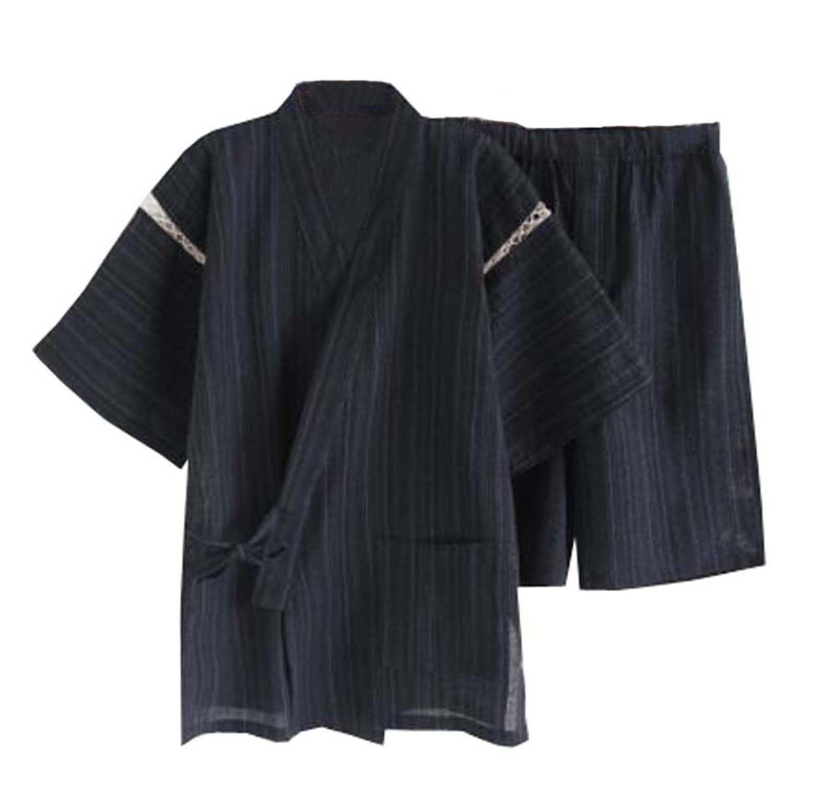 Kimono japonés para Hombre, Camisa y pantalón de algodón y Lino, Conjunto de Ropa de Descanso para SPA, Estilo 2, Multicolor, Talla única