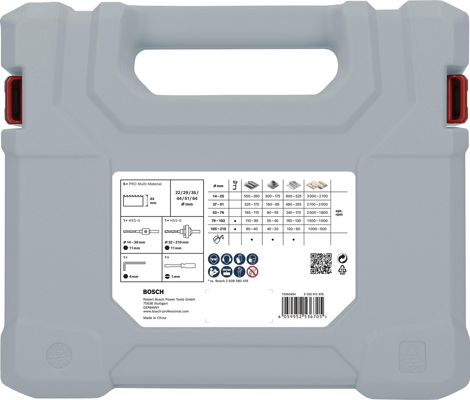 Bosch 12x Coffret de scies trépans PRO Multi Material (pour Bois résineux, Cloison sèche, Ø 22-64 mm, Professional Accessoire Perceuses)