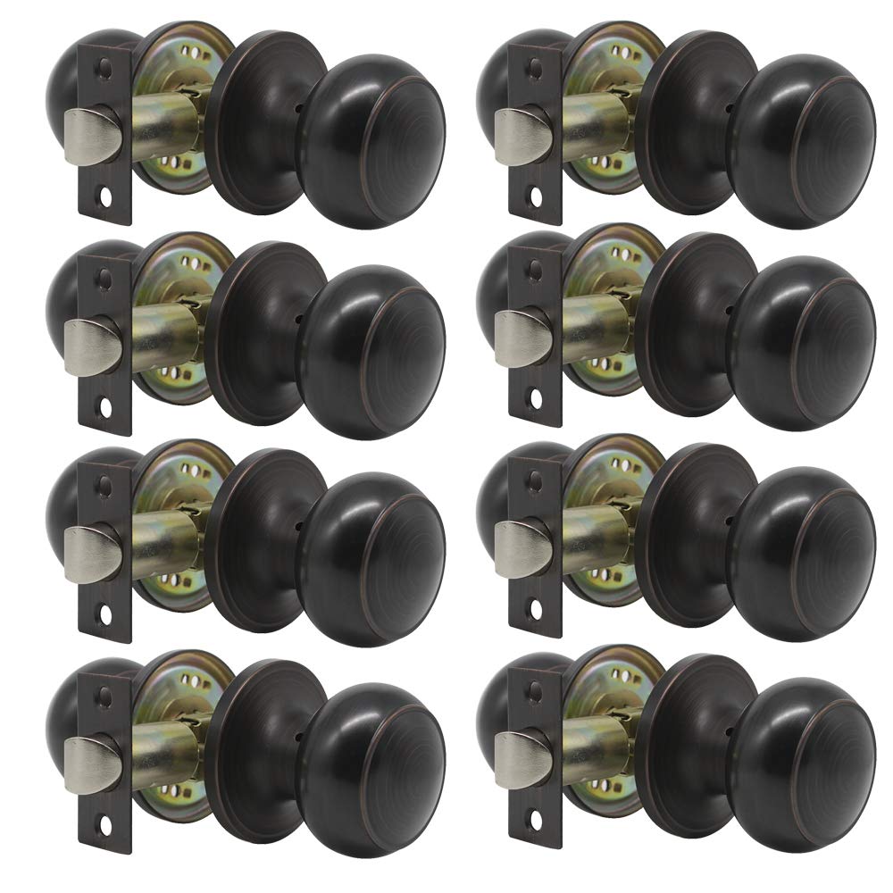 Probrico 8 Pack Interior Passage Keyless Door Knobs Door Lock Handle Handleset Lockset Without Key Doorknobs Oil Rubbed Bronze for Hall/Closet