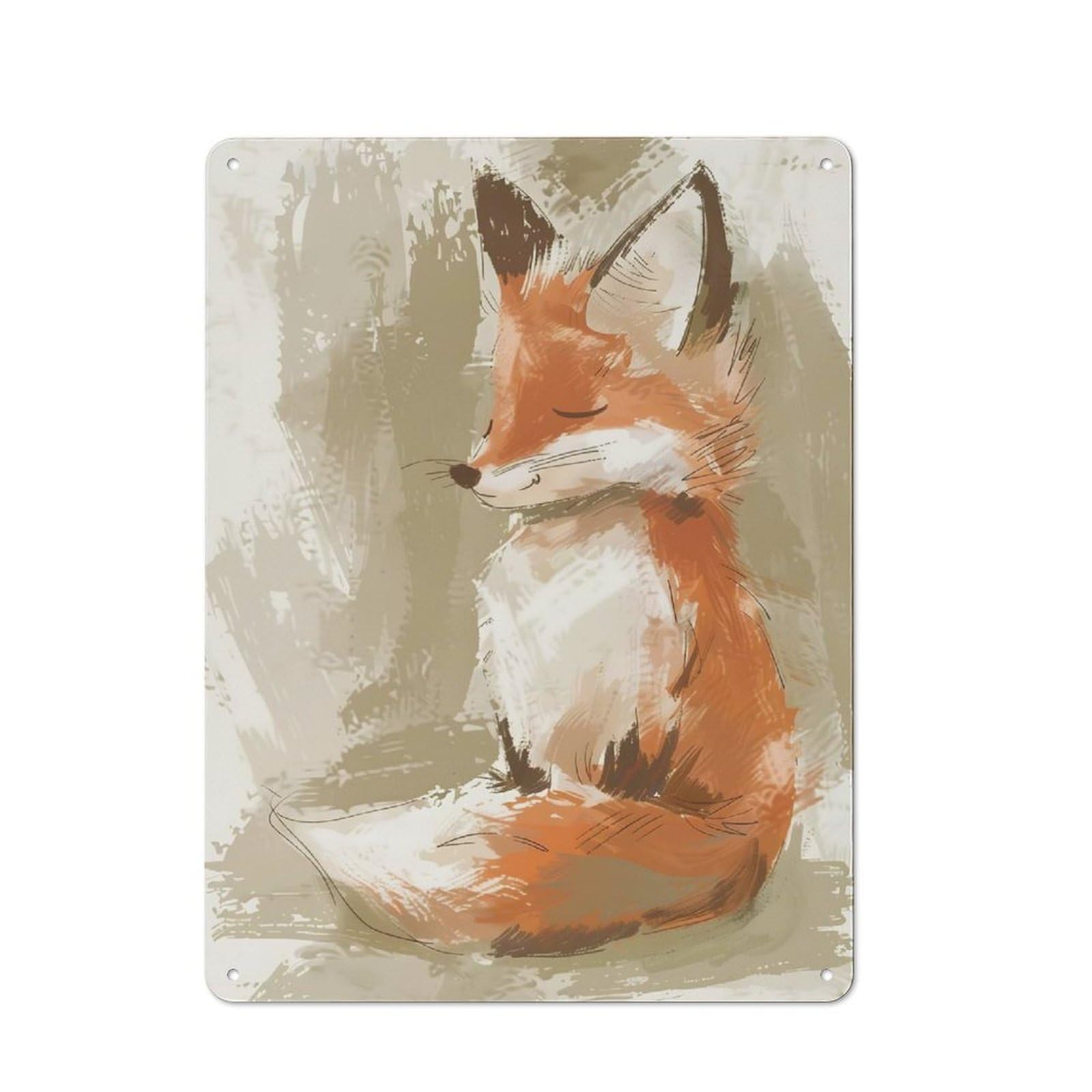 Junmoney Cute Resting Fox Printed Metal Sign 40X30cm For Café Or Restaurant, For Hospitality Interior Collectors