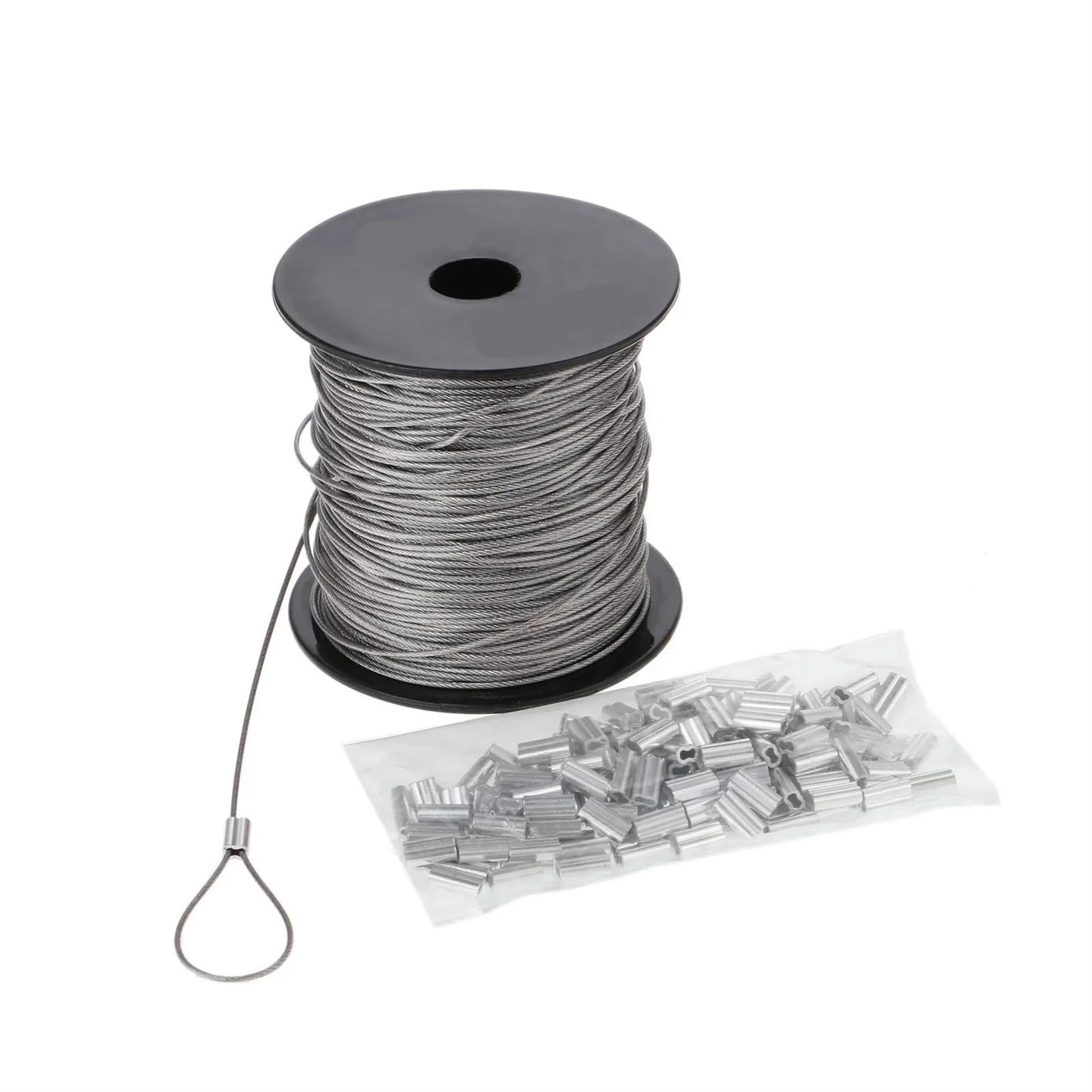 Cable de acero inoxidable de 1mm y 100m con 150 manguitos de engarce incluidos 1