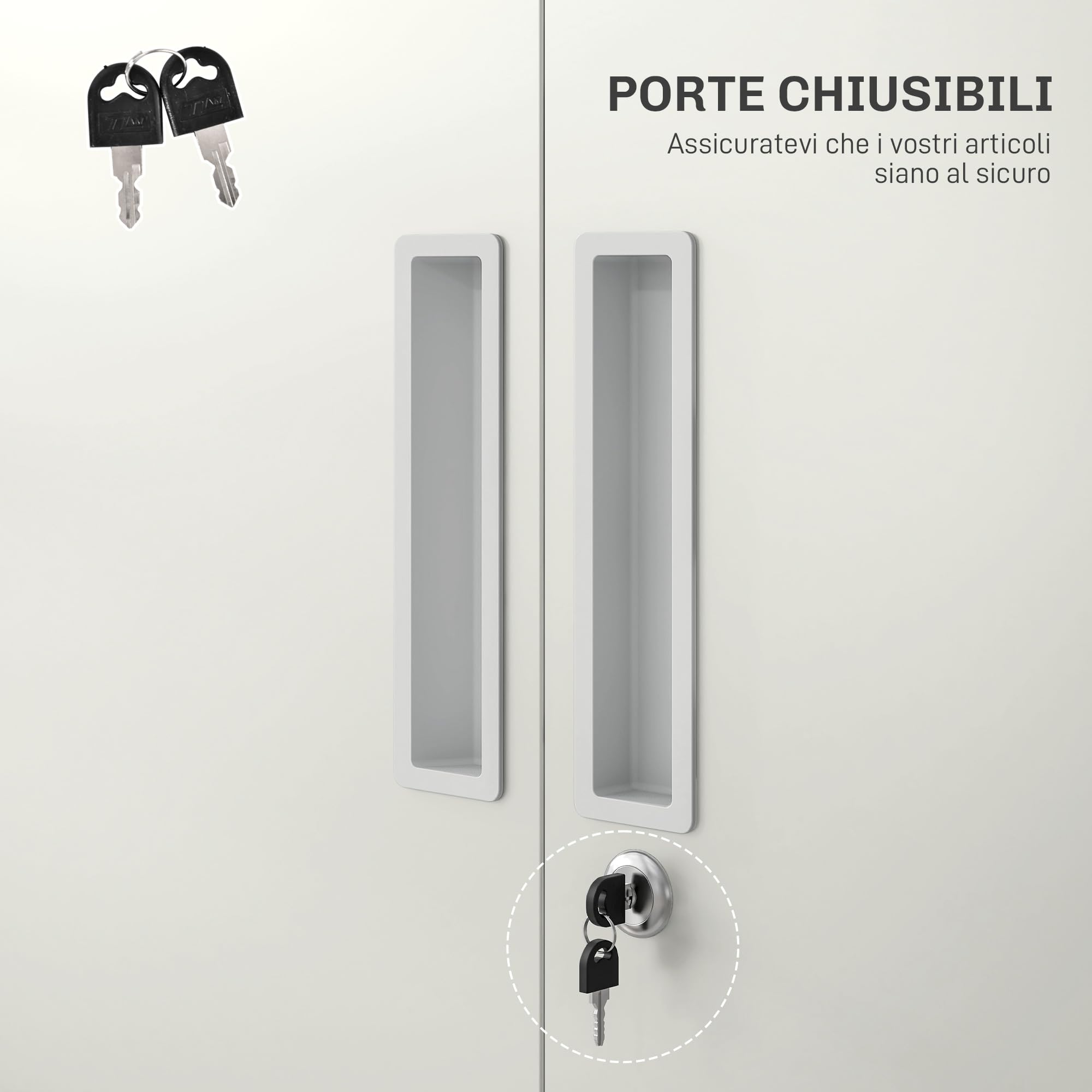 HOMCOM Armadio Ufficio a 5 Livelli con 4 Ripiani Regolabili, Armadio in Metallo Portadocumenti con 2 Ante, Serratura e 2 Chiavi, 80x40x180 cm, Bianco