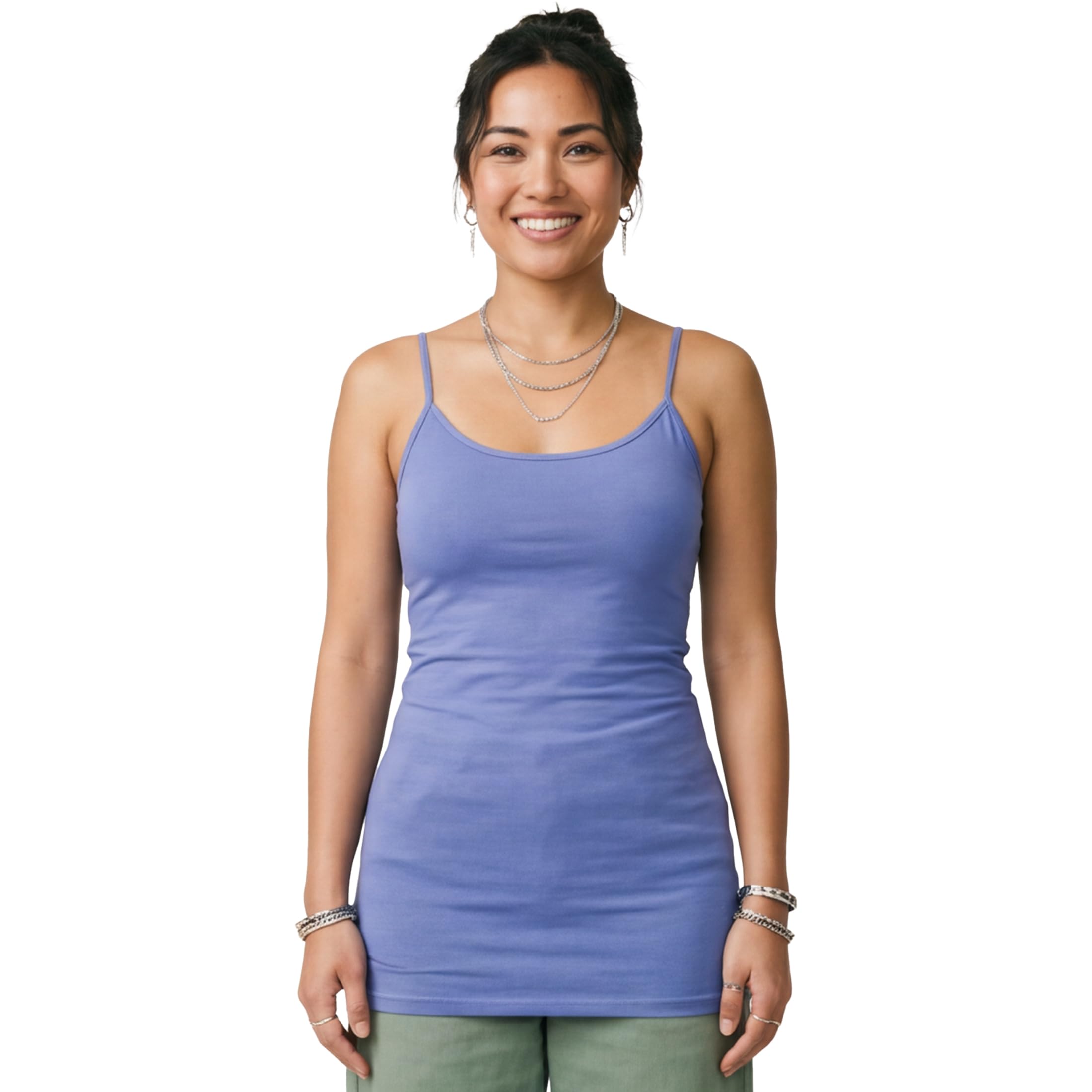 Emmalise Women's Basic Casual Long Camisole Adjustable Strap Cami Layering Top
