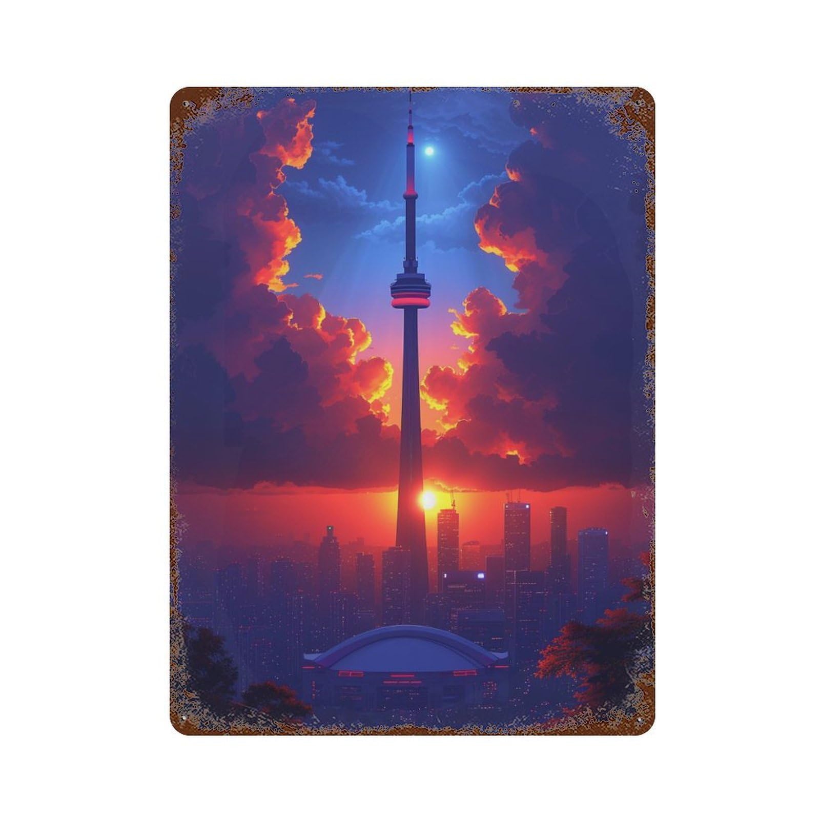 Toronto Skyline Sunset-1 Distressed Metal Wall Sign 15.7"x11.8", for Basement, Hobby Room And Garage Decor, Shabby Chic Decor
