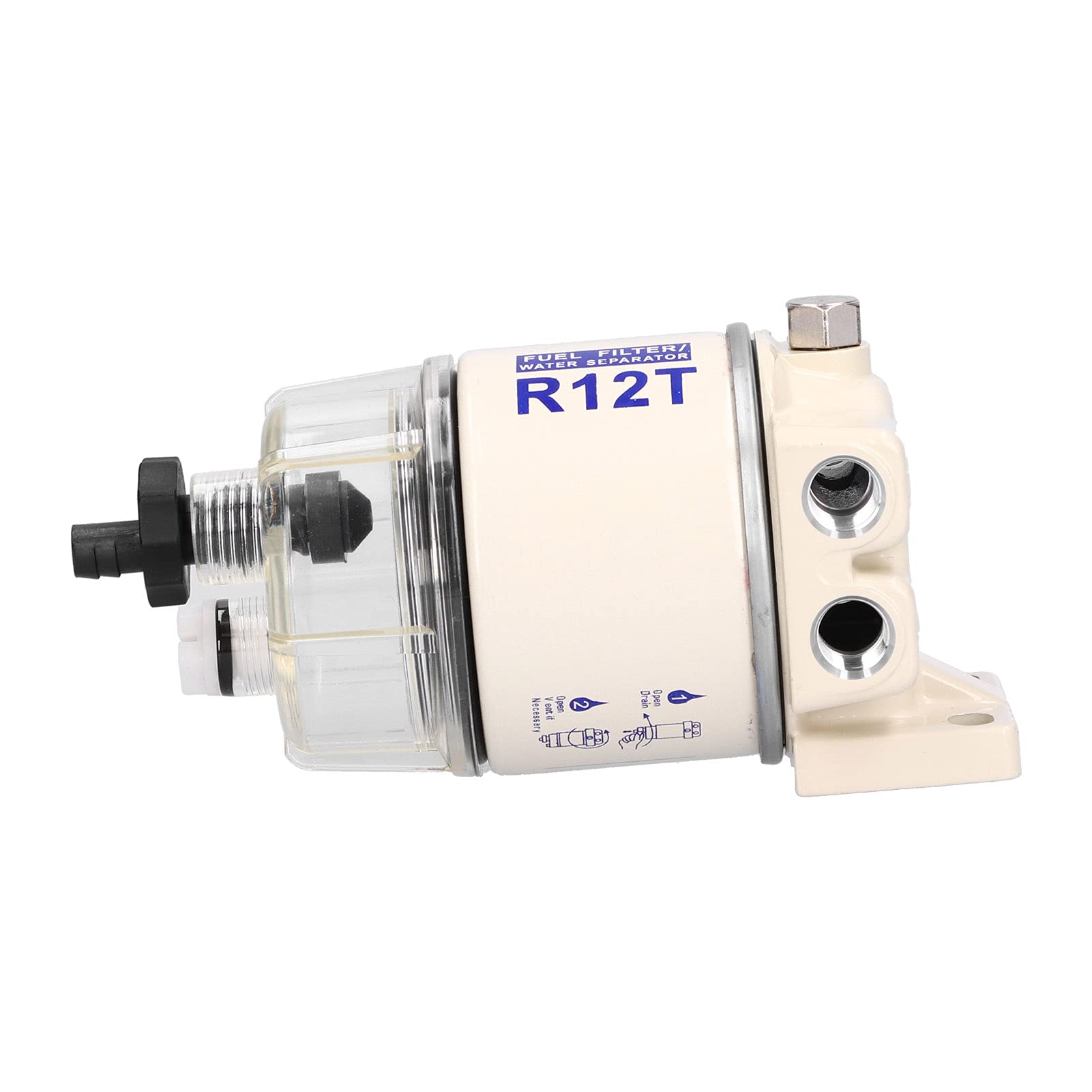 Kit Complet de Séparateur D'eau de Filtre à Carburant, Séparateur D'eau de Filtre à Carburant à Visser Marin Débit 30 GPH avec Vidange Automatique R12T de Remplacement