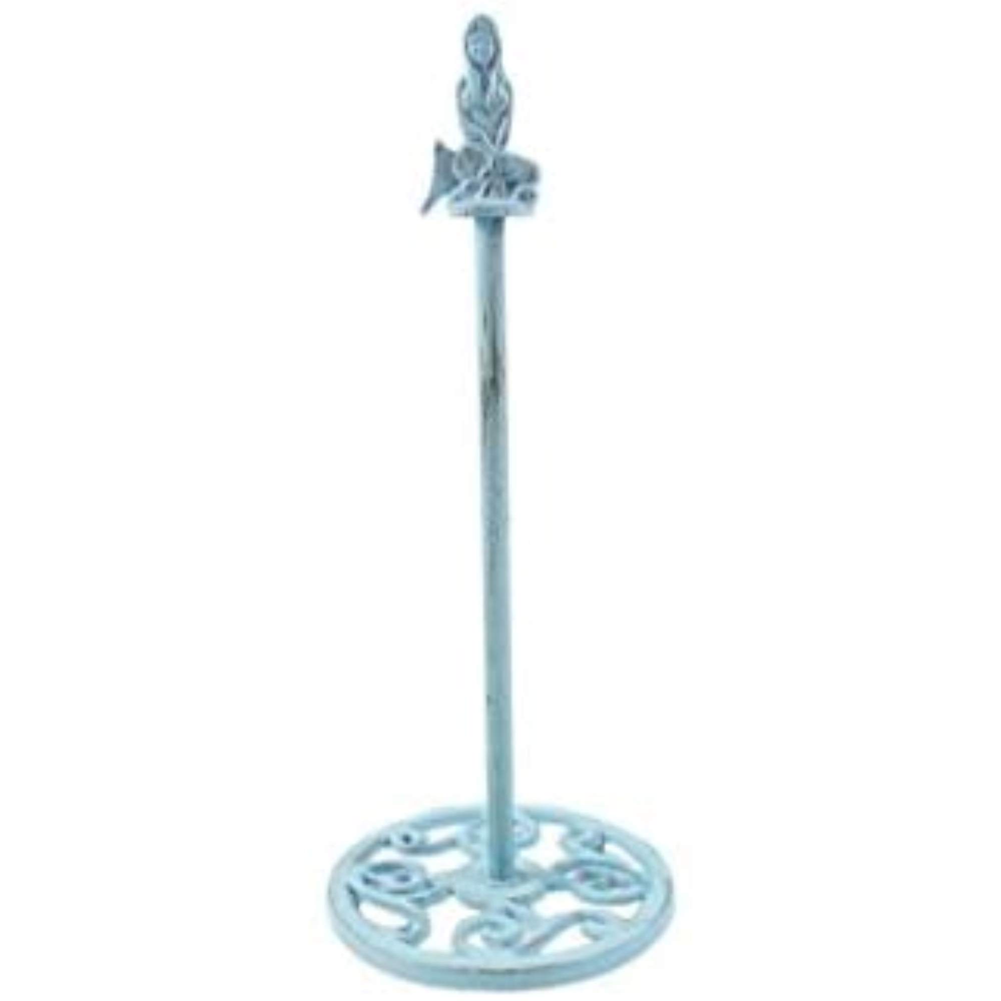 Handcrafted Nautical Decor Rustic Light Blue Cast Iron Mermaid Extra Toilet Paper Stand 16" - Decorative