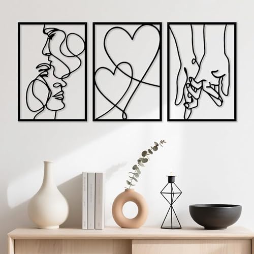 Piashow Wand Deko Schlafzimmer Minimalist, 3 Stück Metall Wanddekoration Wohnzim