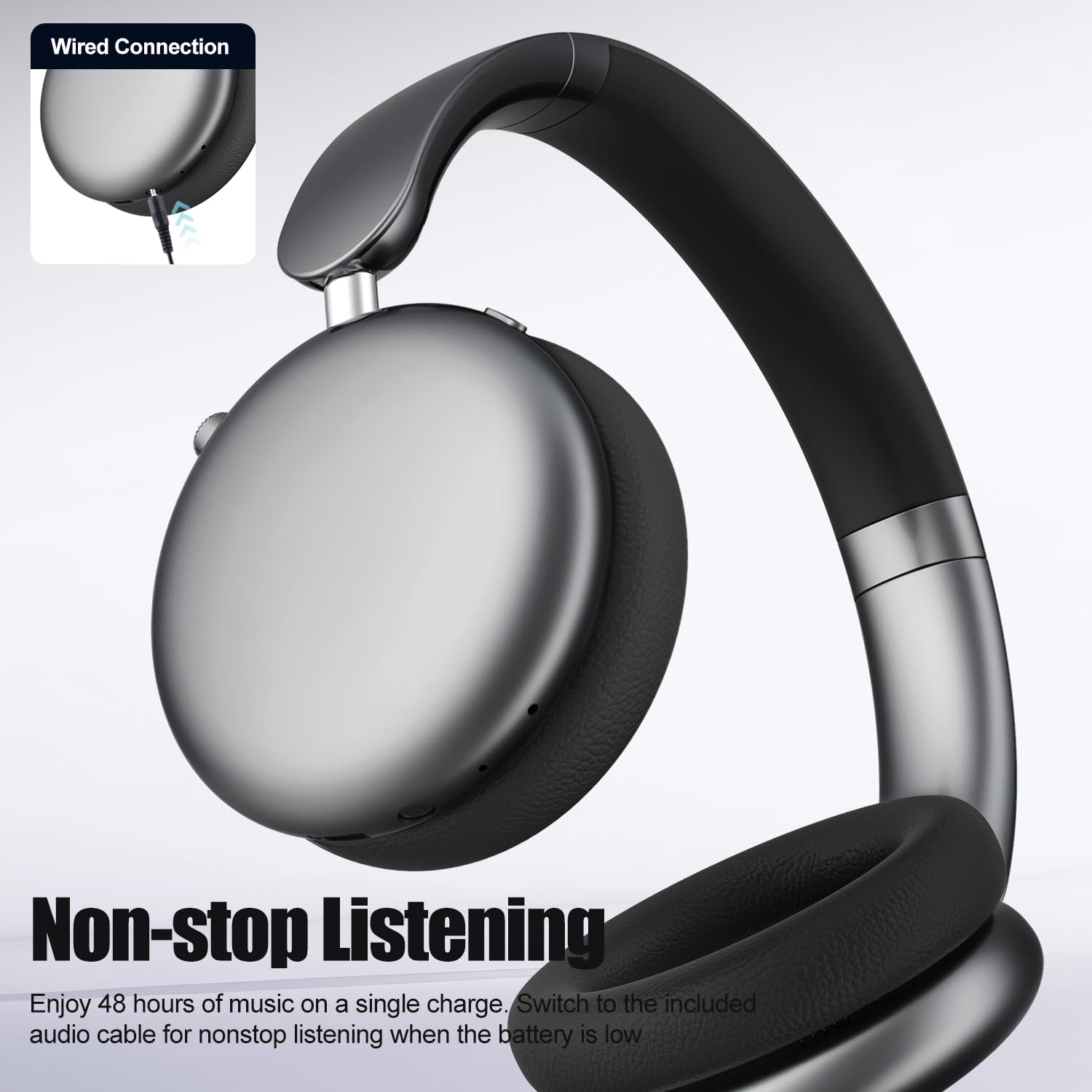 Wentronic Y06 Noise Cancelling Headphones,58H Playtime and 5 EQ Music Modes Wireless Over Ear Bluetooth Headphones with Microphone,Lossless Audio,Multipoint Connection,Foldable,Lightweight,Space Grey