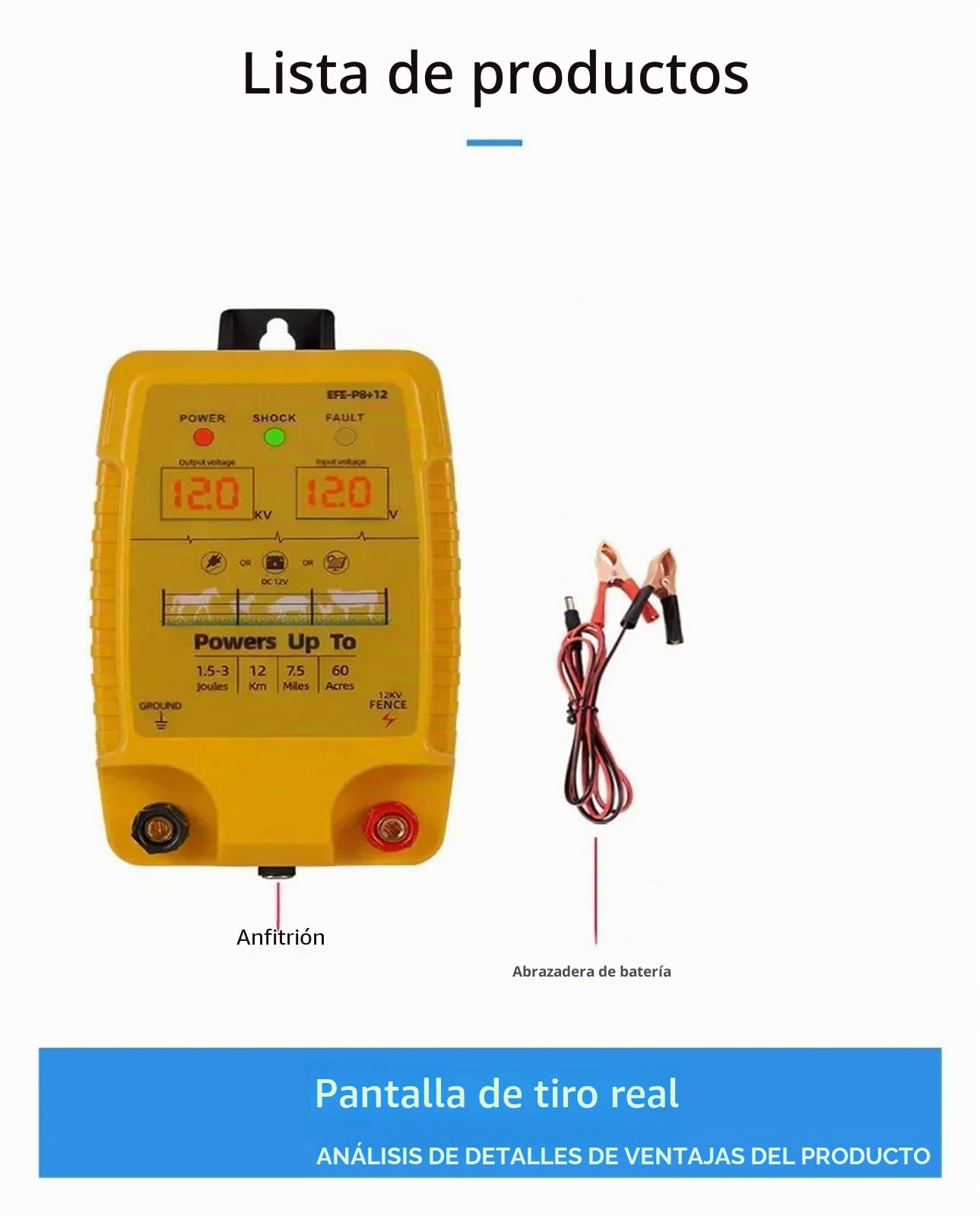 Pastor Electrico, Valla eléctrica de 12 km, 1,5-3 Julios, Controlador de Baja impedancia for ovejas, Ganado, Caballos y Aves de Corral, Herramienta for cautiverio de Animales para Animales