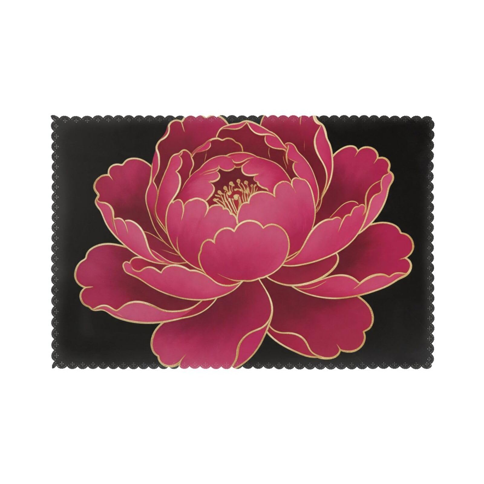 Dark Peony Placemats Set of 6-Washable Heat Resistant Dining Table Mats, Non Slip Kitchen Table Decor for Daily Use
