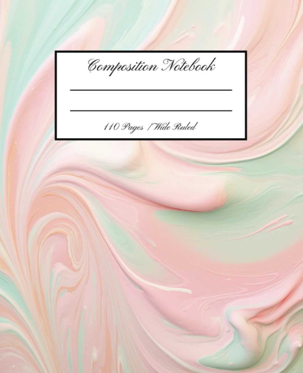 Aesthetic Marbled Composition Notebook: Wide Ruled Beautiful Marbled Composition Notebook, 110 Pages, Mint Peaches and Cream Design Creative Writing Notebook for girls