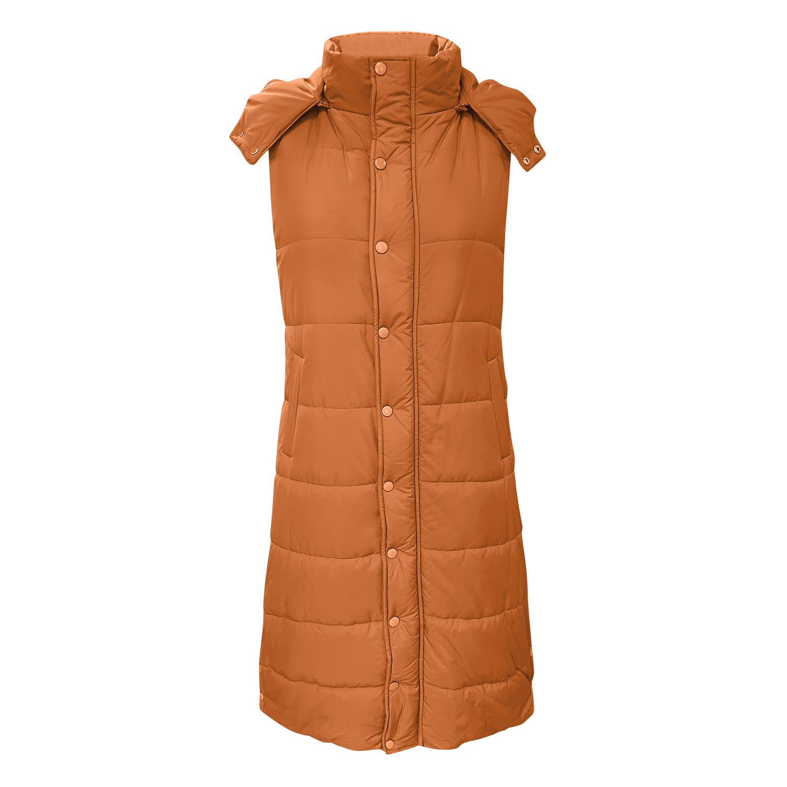 Chaleco largo de plumón para mujer, chaleco acolchado con capucha, chaqueta acolchada sin mangas, chaleco ligero a prueba de viento, chaleco con capucha para mujer, chaleco largo sólido, chaqueta de
