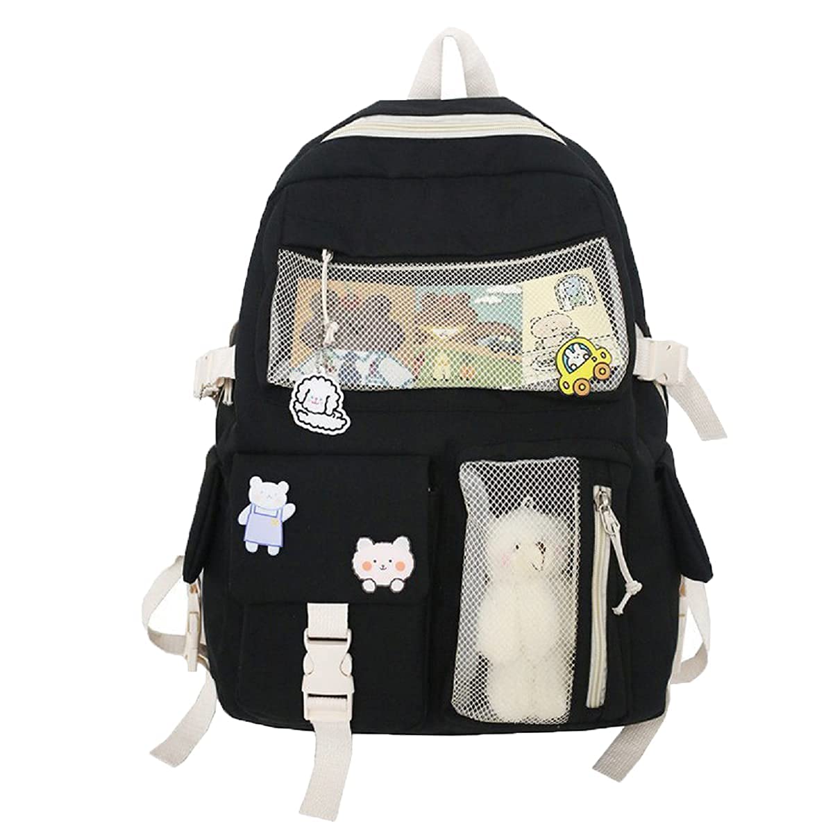 CM C&M WODROKawaii Backpack for Girls Women with Pin Bear Accessories Cute College High School Backpack Laptop Bookbag